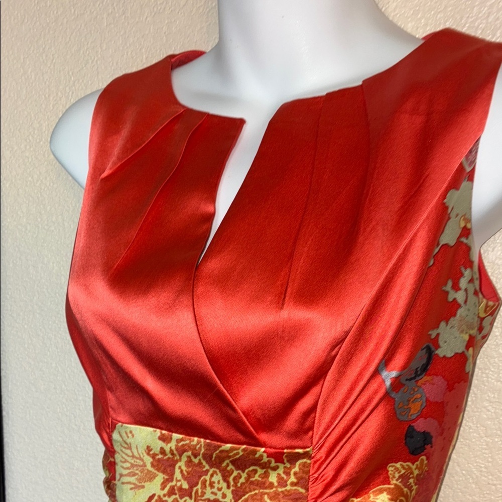 KAY UNGER Colorful Ruched Silk Floral Sheath Dress - Sleeveless, Asian flavor. 4 - Picture 6 of 15